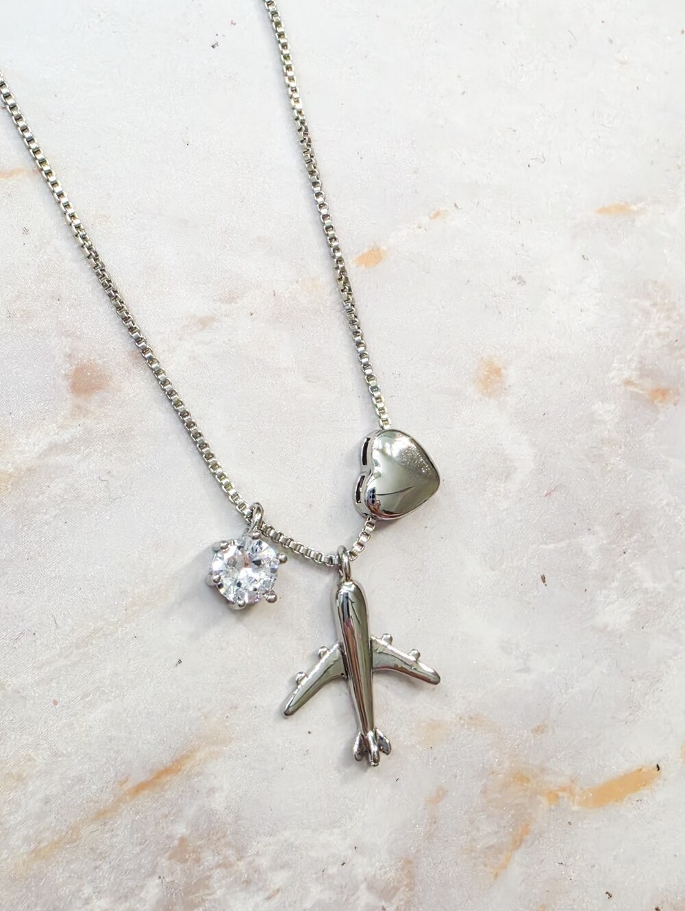 Travel Airplane Heart Necklace Silver Charm Pendant Gift for Her - Picture 6 of 7